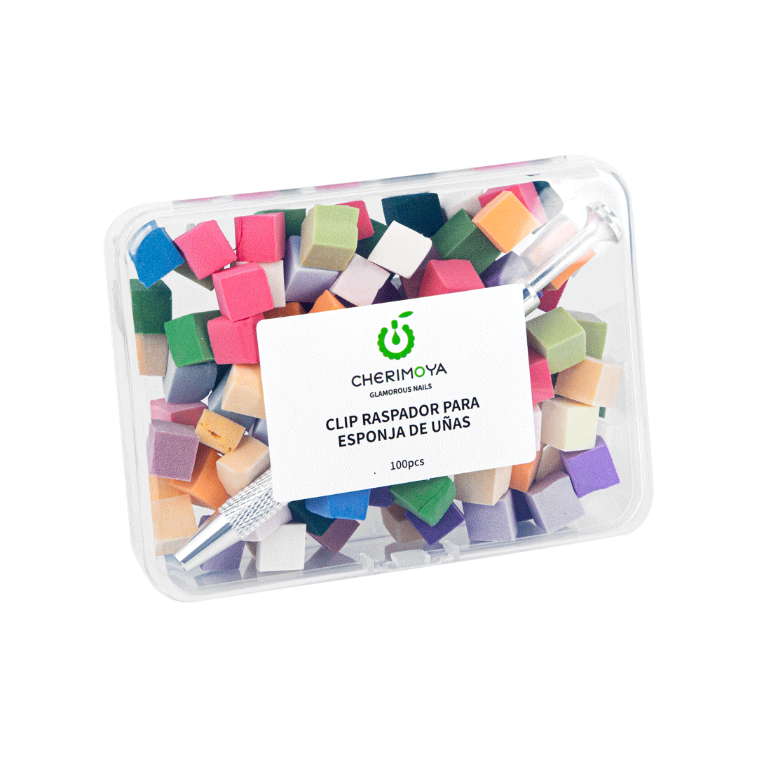 Cherimoya Clip Raspador para Esponja de Uñas 100 pcs colores variados